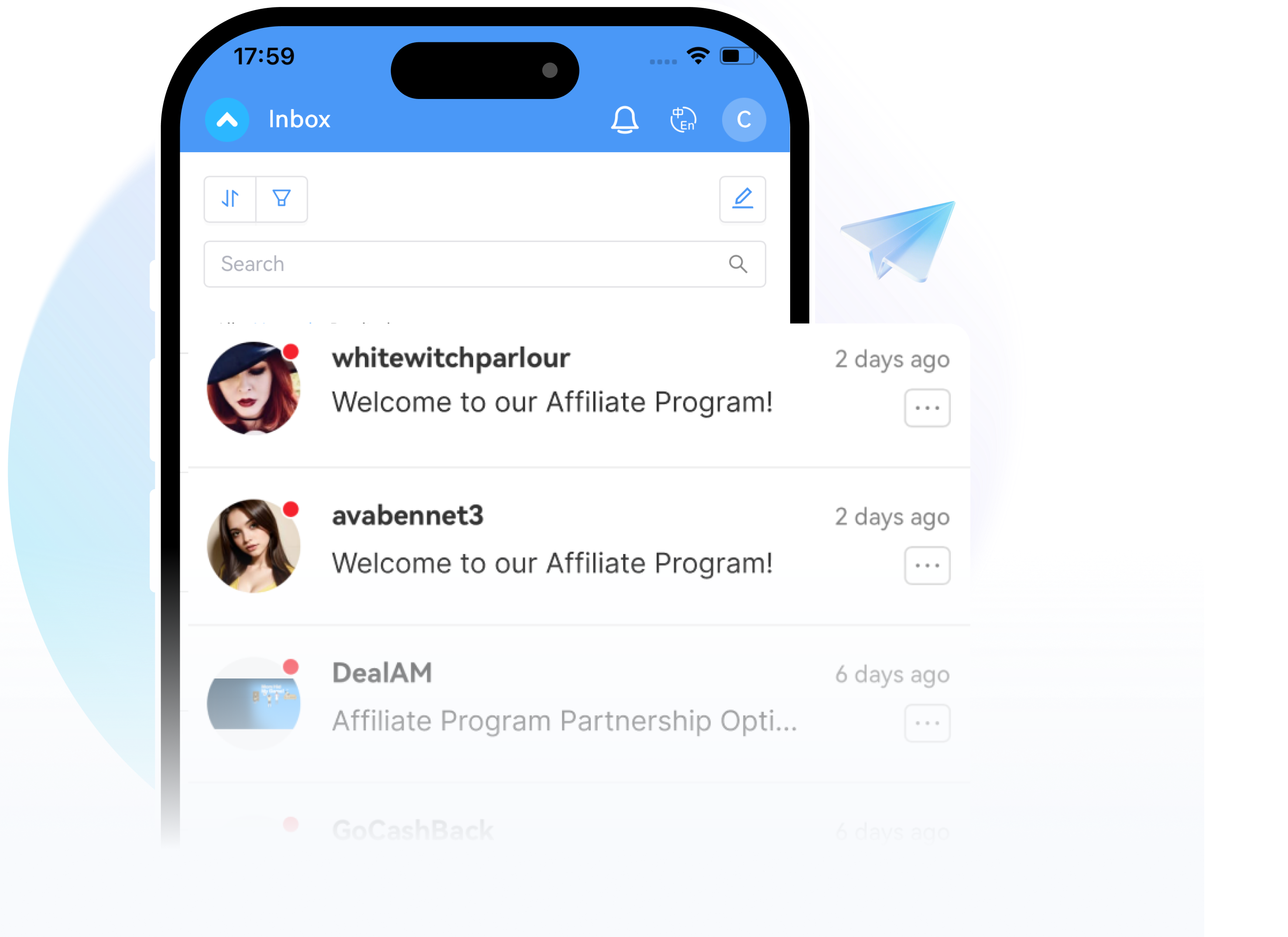 PartnerBoost 应用的消息和操作界面